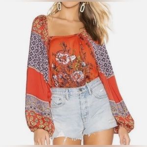 Free People NWT postiano orange paisley floral blouse Large